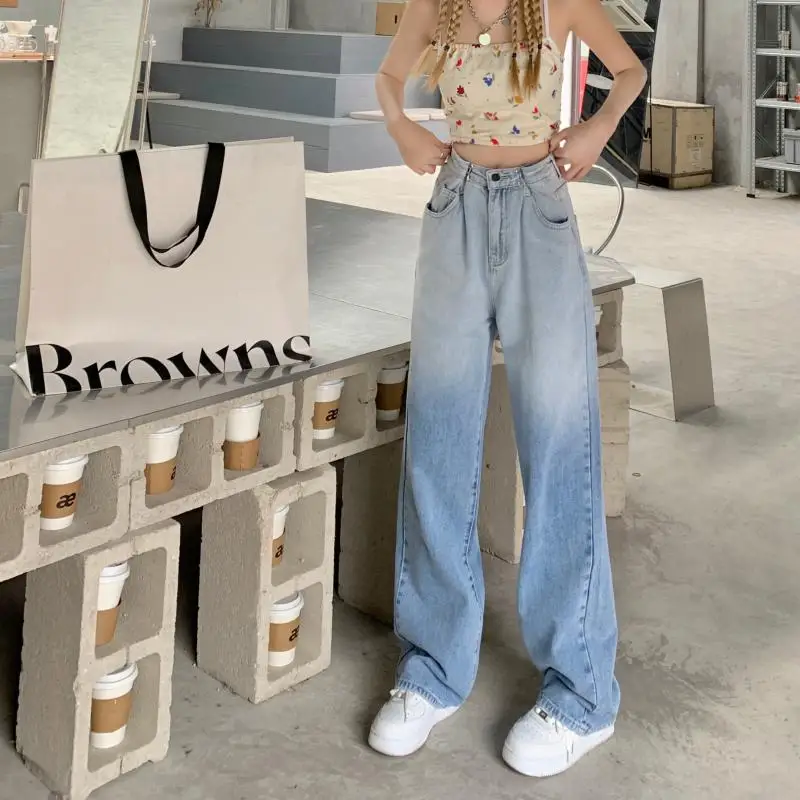 

DD2677 New high waist slim straight wide leg pants trousers jeans
