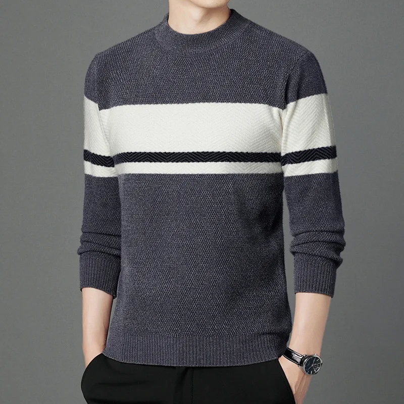 

TFETTERS Brand Men Sweater Autumn and Winter Contrast Colors Striped Fashion Men Clothes Casual Regular Warm Sweaters Pullover