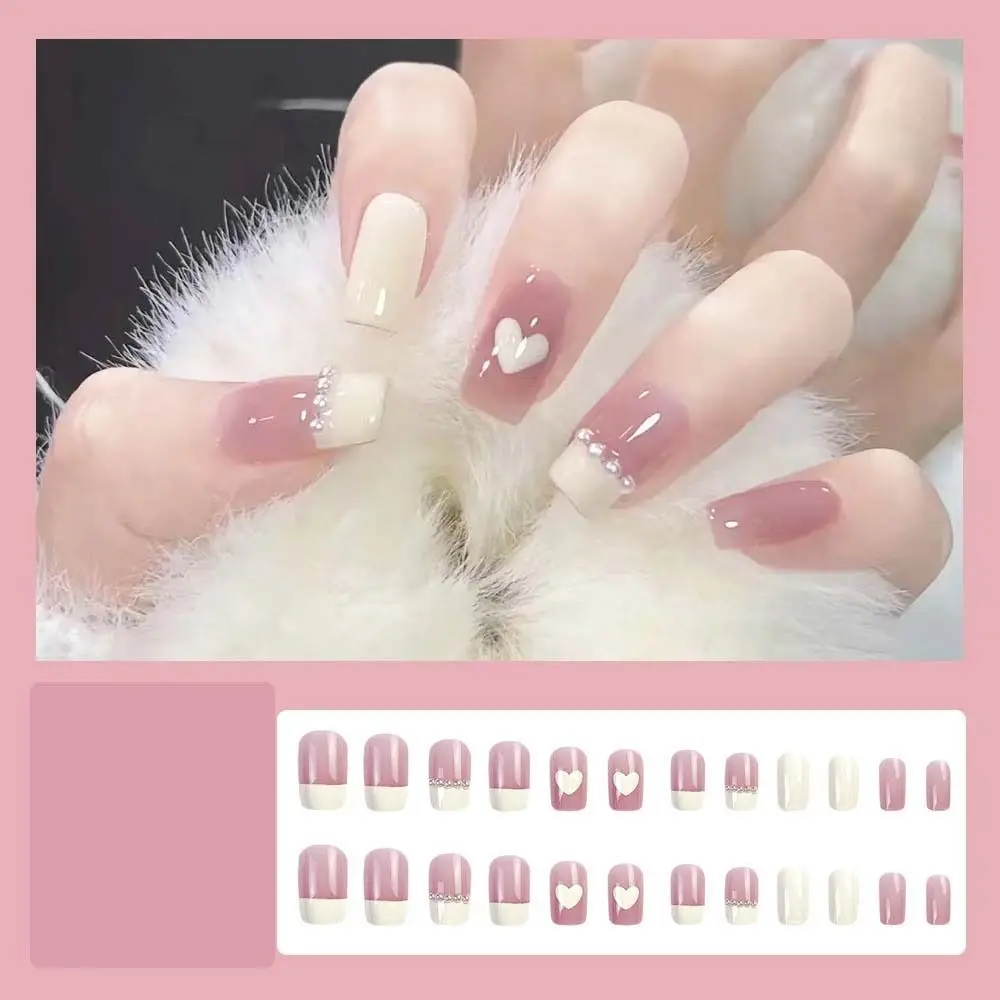 

Full Cover Nail Art Tips Love Heart Fake Nails Press on Nails Manicure Material Love Heart False Nails DIY Nail Accessories