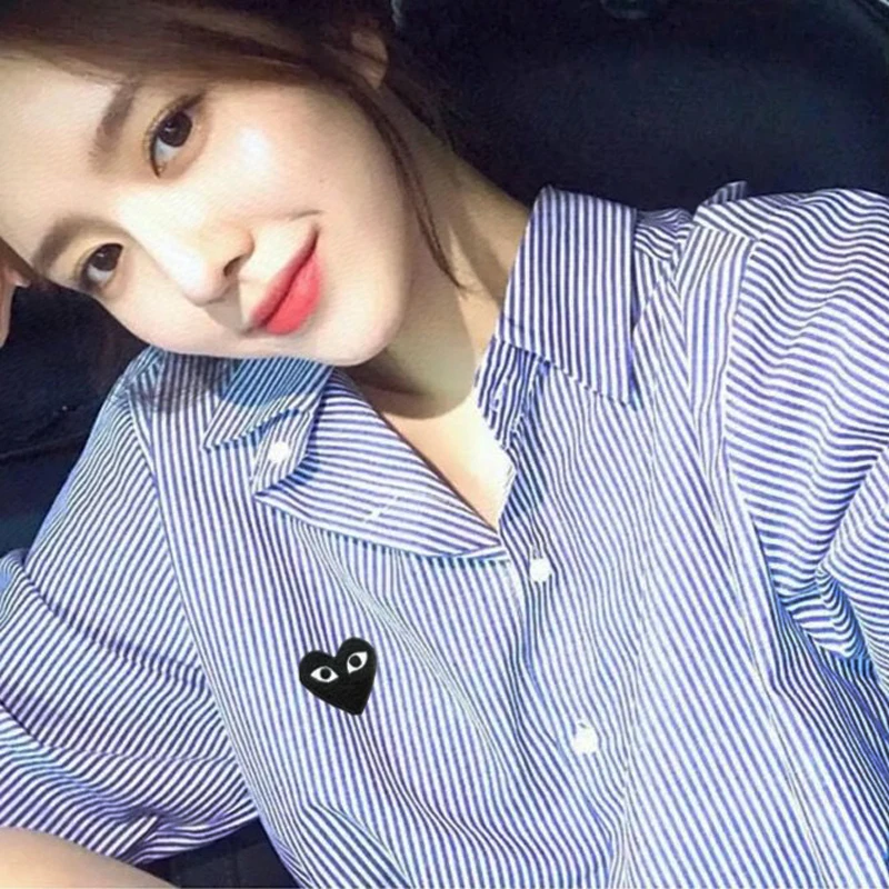 

Unisex Striped Shirt, Cotton Loose Spring, Autumn Love Embroidery Children's Shirt, Parent-child Couple Outerwear Trend