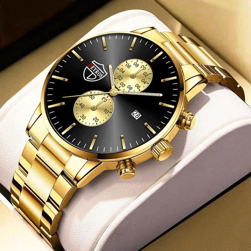 

Fashion Mens Sport Watches Luxury Men Gold Stainless Steel Quartz Wristwatch Male Business Casual Leather Watch Luminous Clock
