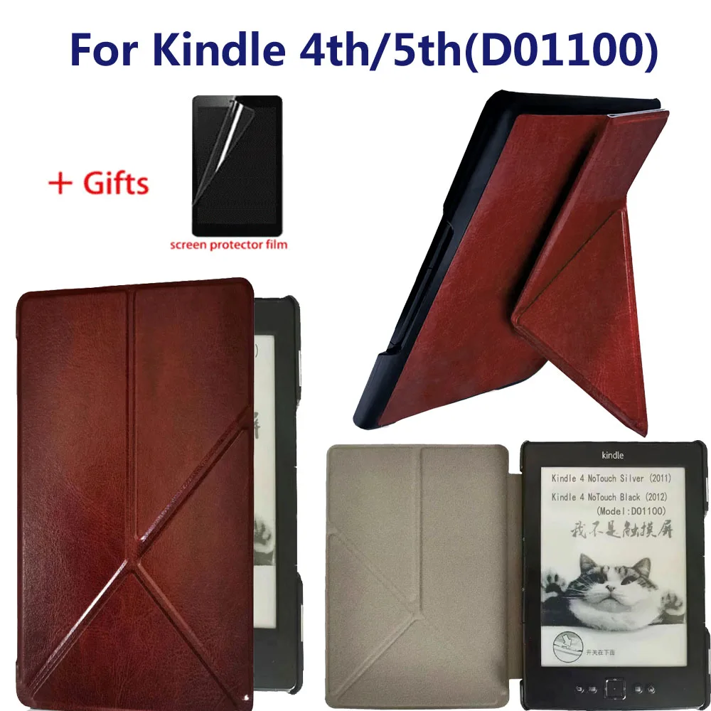 Cover for Kindle 4th 2011 D01100 Light Luxury E-book Leather Case K4 K4S K4B Intelligent Magnetic Fall Protection Case