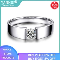yanhui original certified tibetan silver rings for men 1 carat zirconia rings wedding band male finger ring jewelry