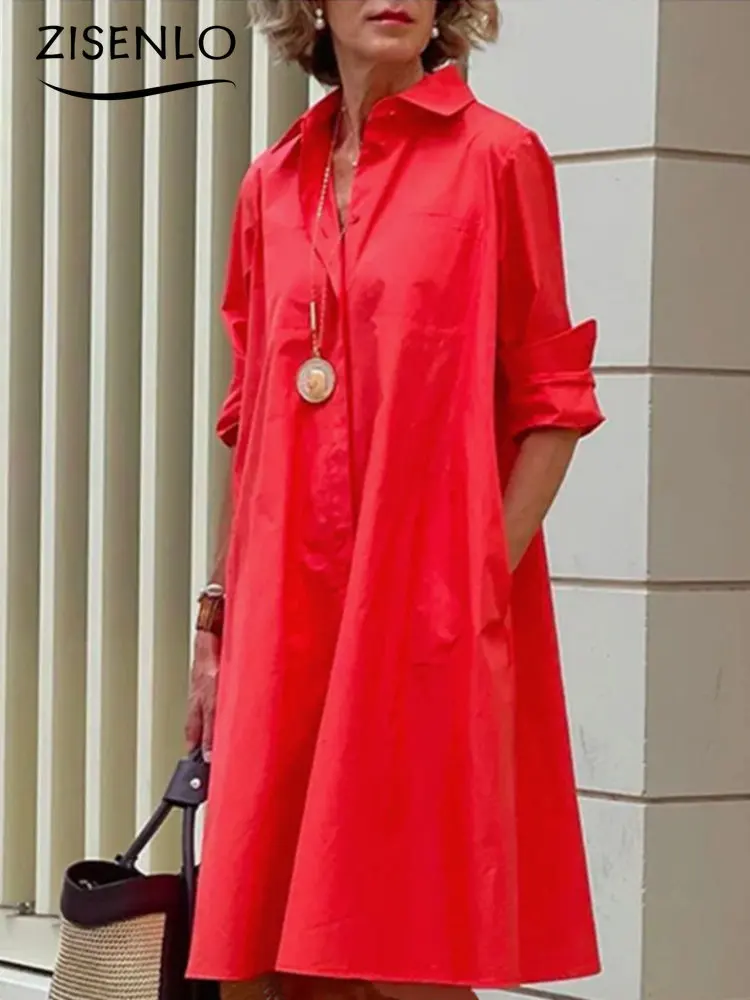 

Женское платье, новинка, модное темпераментное платье в горошек с воротником-рубашкой и длинным рукавом, платье с карманами, шикарные и элег...