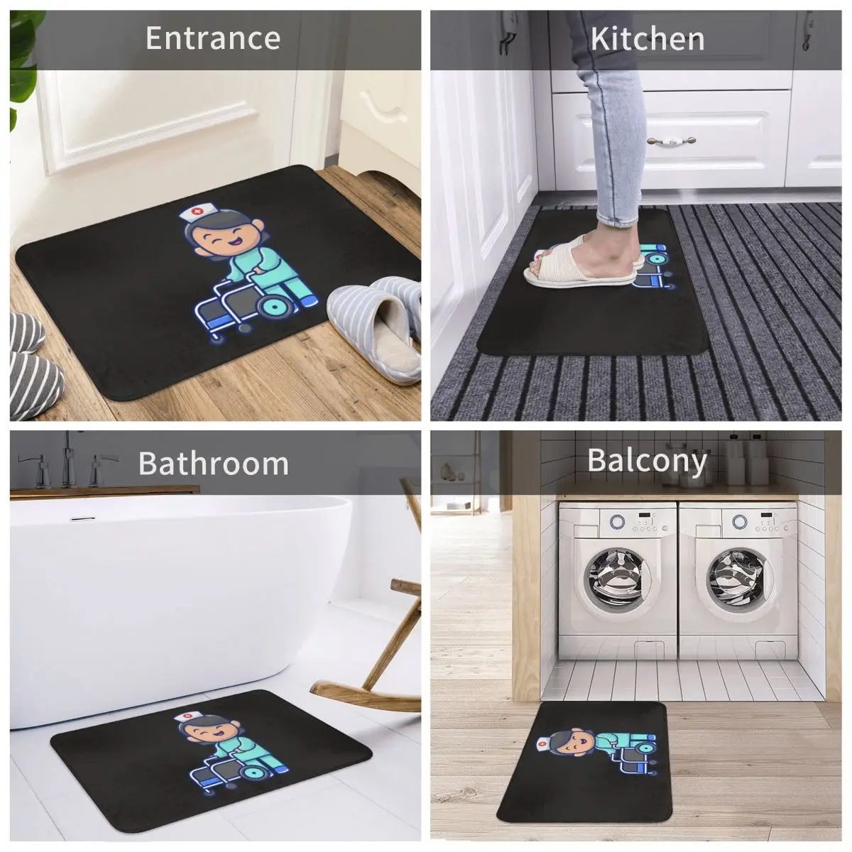 

Cute Nurse With Wheelchair Cartoon Carpet Decor 3D Rug Doormat Bathmat Nonslip Entrance Living Room Home Kitchen Bedroom Bedside