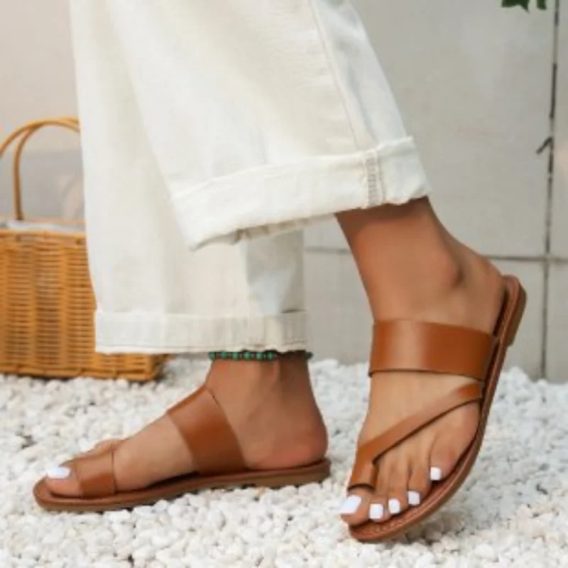 Summer Solid Color Flat Sandals Fashion Open Toe Outdoor Slippers Casual Beach Women's Shoes Plus Size  Zapatos De Mujer Slides