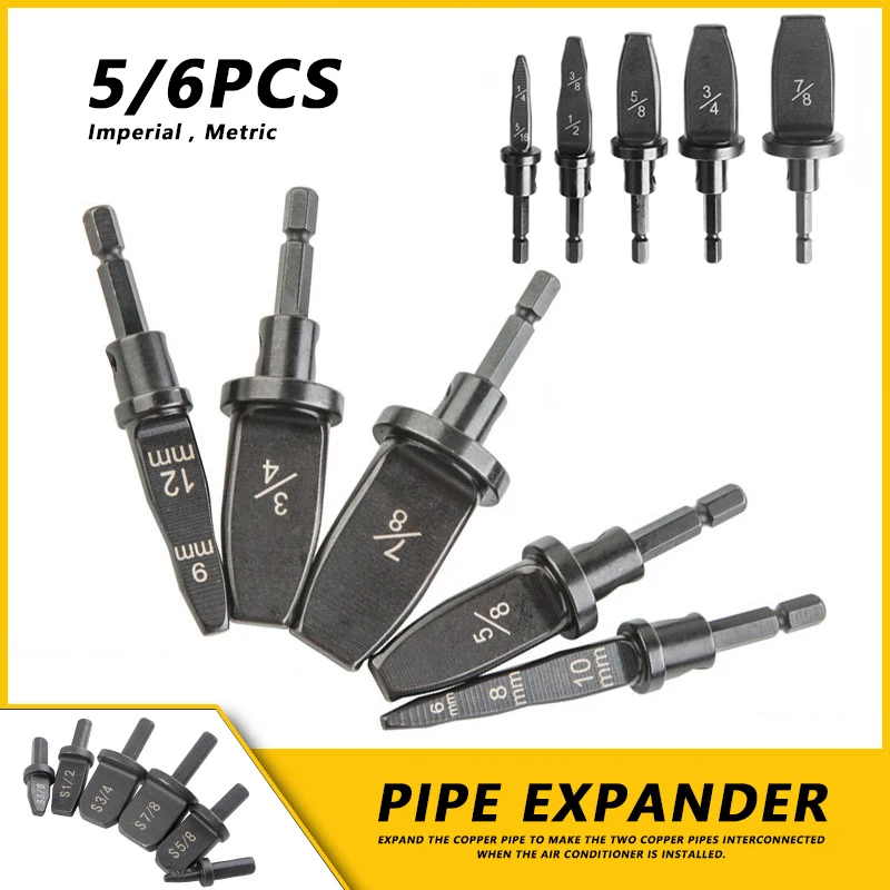 

5/6pcs Hex Shank Tube Pipe Expander Support For Air Conditioner Conditioning Swaging Rotary Tool Set 7/8 3/4 5/8 1/2 3/8 1/4Inch