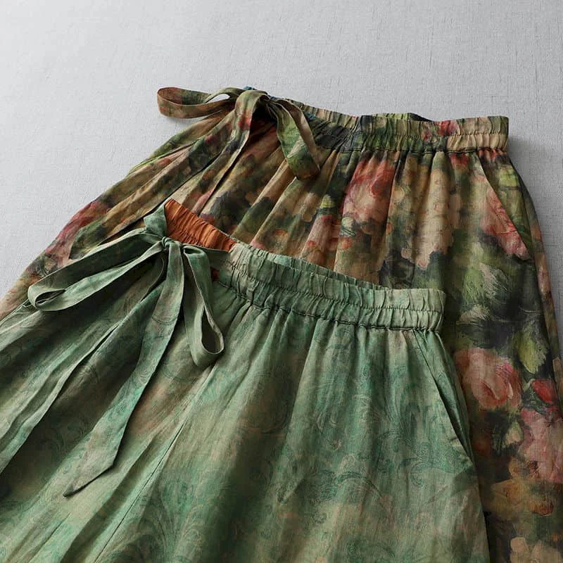 Брюки из хлопка и льна с принтом Свободные повседневные винтажные модные штаны в