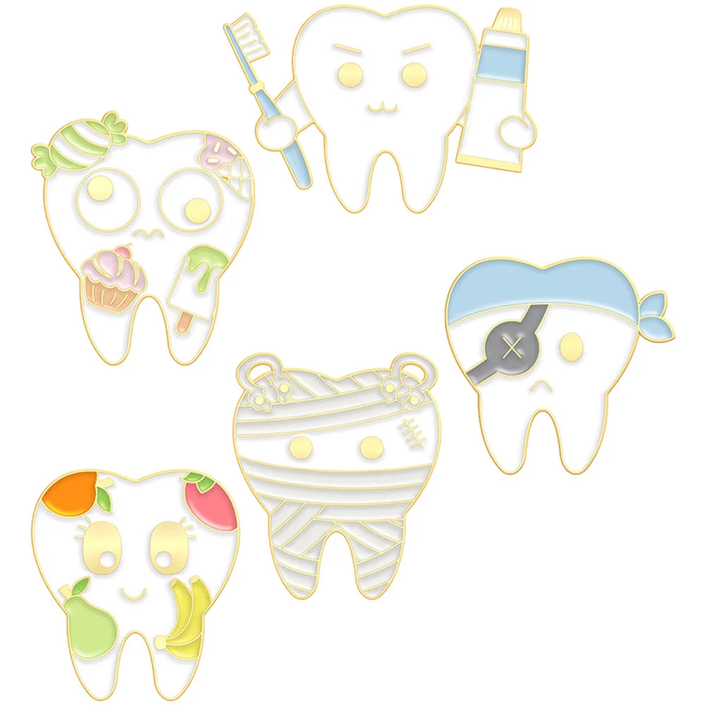 

5 pcs Teeth Lapel Pin Teeth Metal Brooch Pin Cartoon Teeth Brooch Pin Cute Teeth Pin