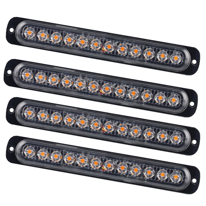 

4Pcs 12 LED Strobe Lights Emergency Flashing Light Beacon Yellow Amber Warning Light 12V 24V Stroboscopes DRL