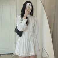 solid color lace a line mini shirt dress long puff sleeve white spring 2022 vestido curto korean elegant kobieta sukienka