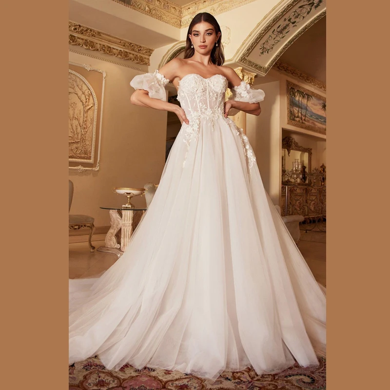 

Luxur Wedding Dress 2022 New For Women Bride Dress Elegant Tulle Appliques Beaded A-Line Princess Classic Wedding Gowns
