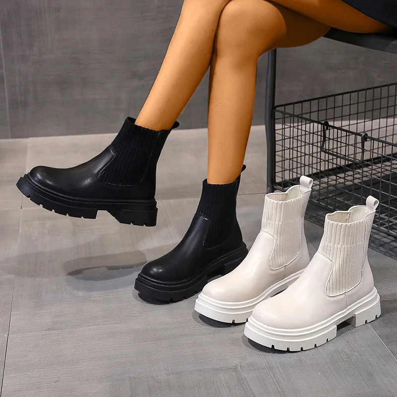 Женские ботильоны модные ботинки-носки без шнуровки Женская обувь в стиле панк и