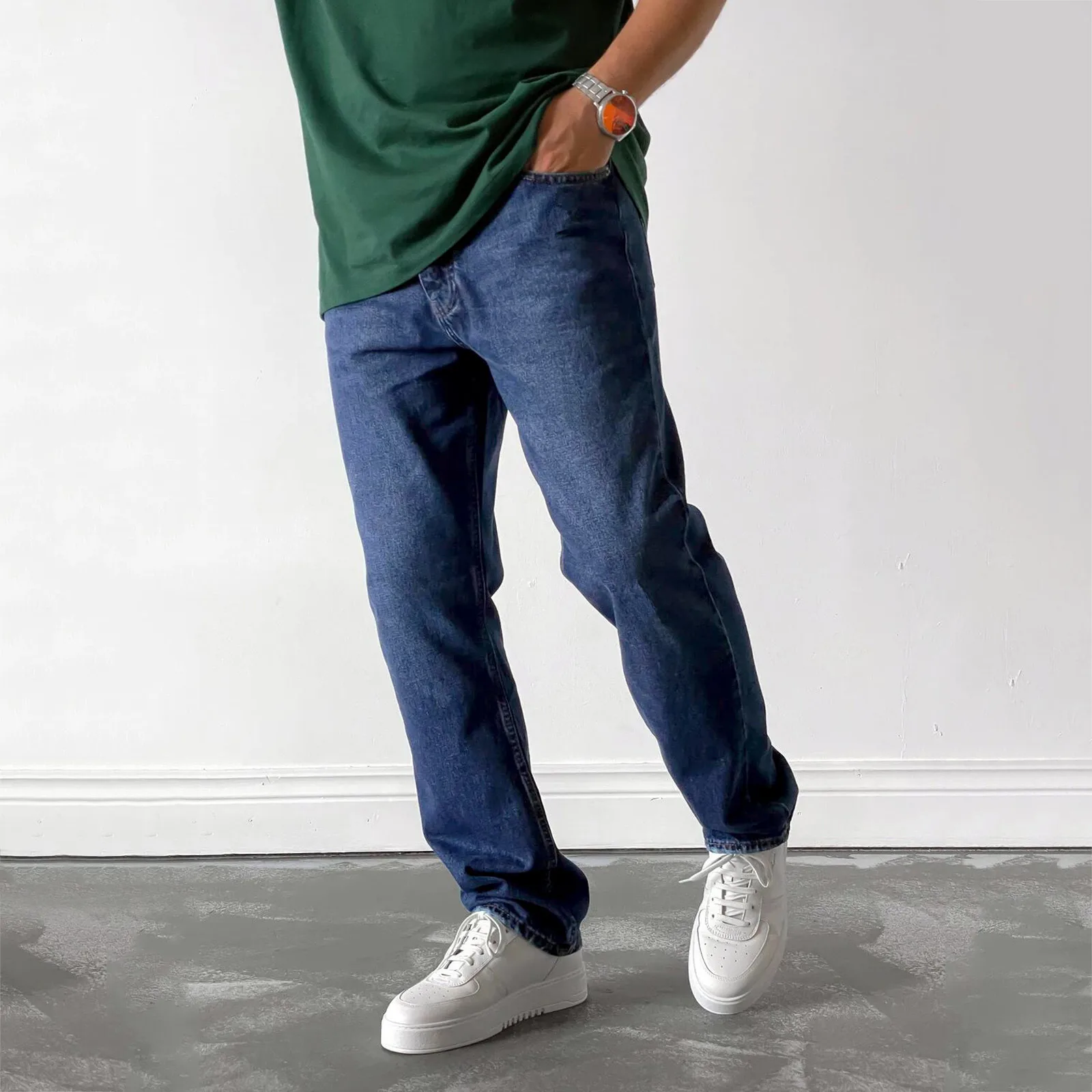 

Denim Casual Pants Jeans Pocket Fly Men's Solid Straight Trousers Fashion Zipper Men's pants