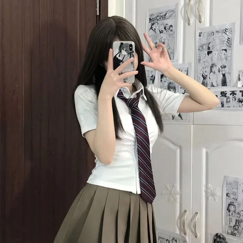 Gidyq Y2K Рубашка Женская Белая Уличная Одежда Тонкие Укороченные Топы Корейская