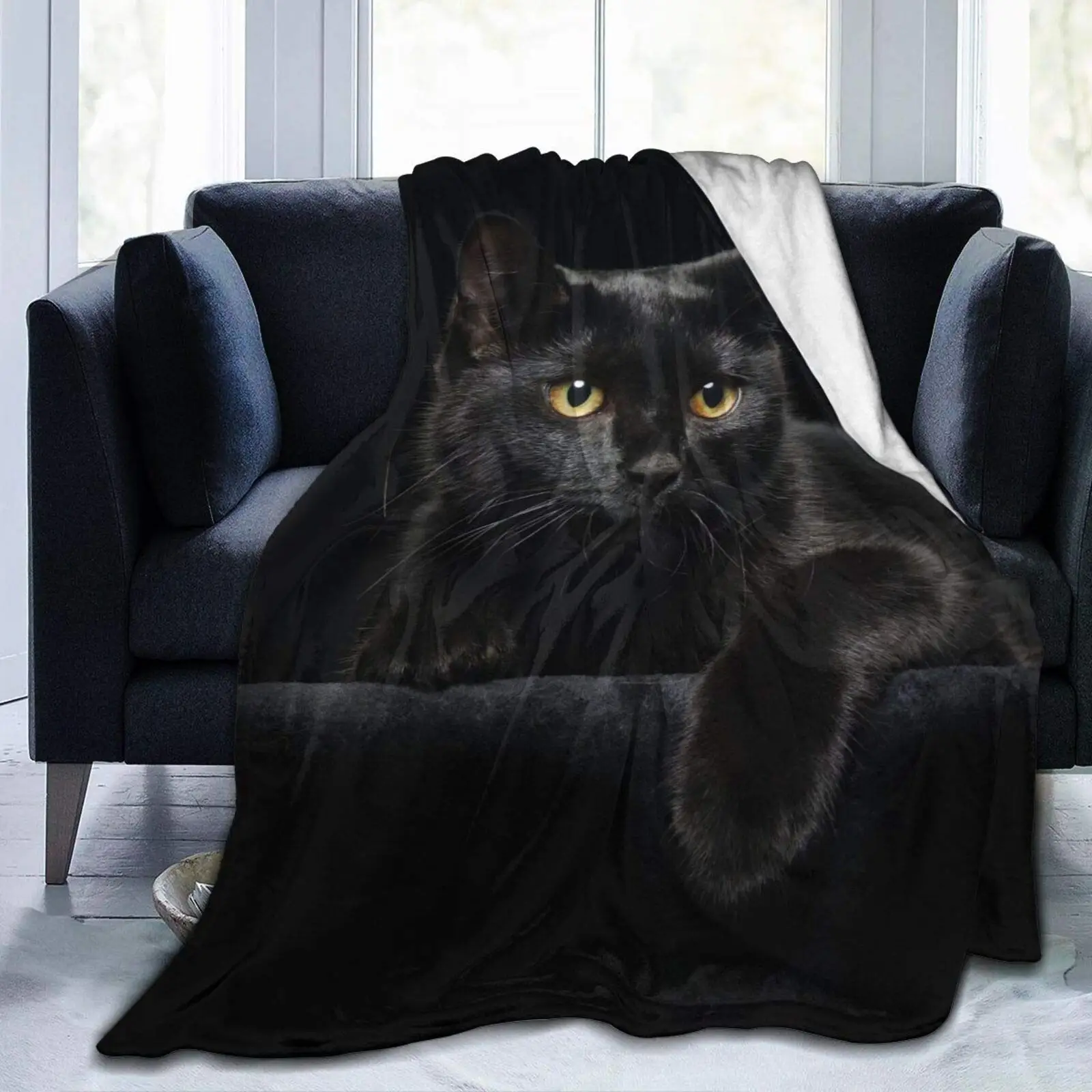 

Black Cat Fleece Blanket Super Soft Cozy Warm Flannel for Bed Sofa Animal Kitten Print Throw Blankets Plush Bedspread Home Decor