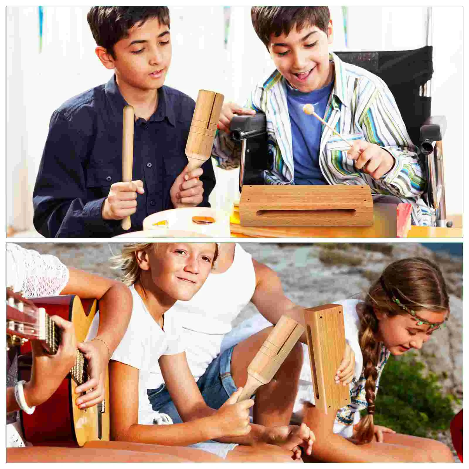 2 Sets Wooden Block and Handheld Tube Percussion Instrument with Mallets Educational Instrument enlarge
