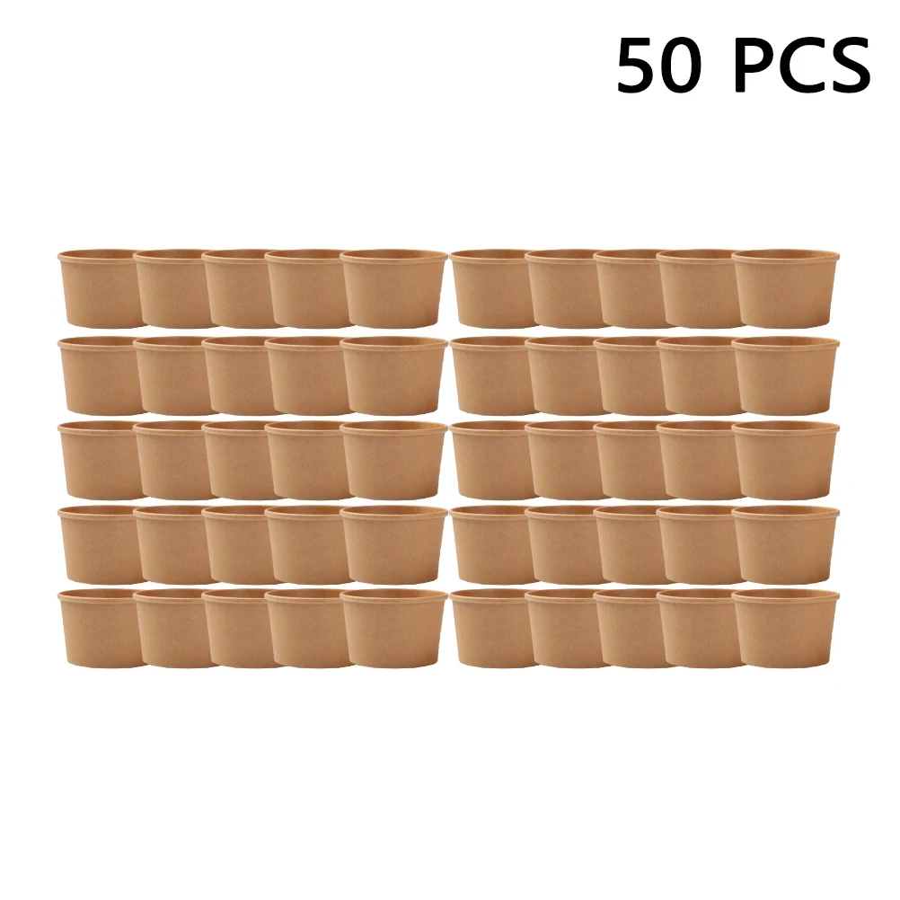 50Pcs 8 Ounce Kraft Paper Soup Cup Disposable Meal Prep Containers Food Packaging Takeout Bowl without Lids