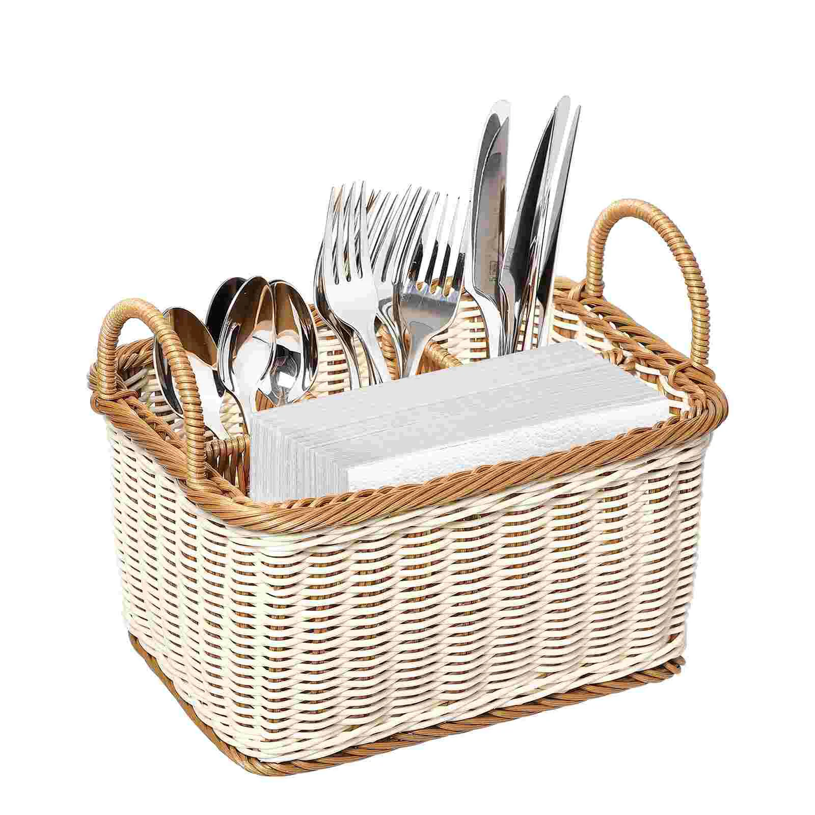 

Basket Storage Utensil Baskets Silverware Holder Organizer Woven Picnic Wicker Kitchen Organizing Cutlery Outdoor Rattan