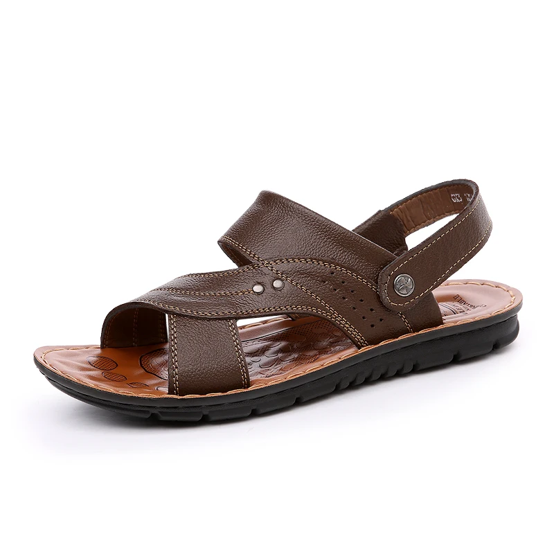 

Men's Summer New Men's Sandals Men's Leather Beach Shoes Casual Men's Shoes Fashion Slippers Stripe Sandals Rubber Men's Shoes