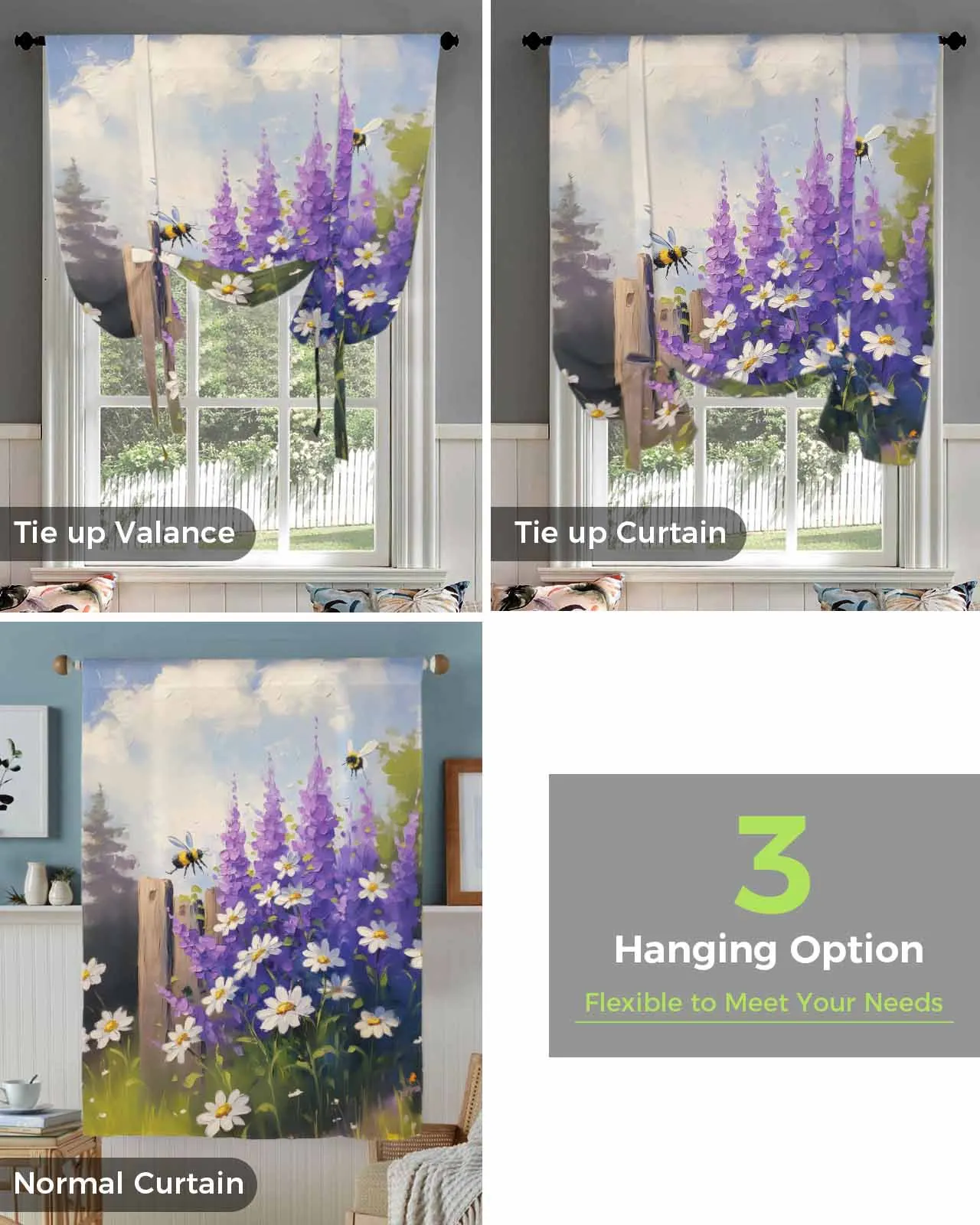 Картина маслом фиолетовая лаванда Маргаритка пчела оконные занавески для