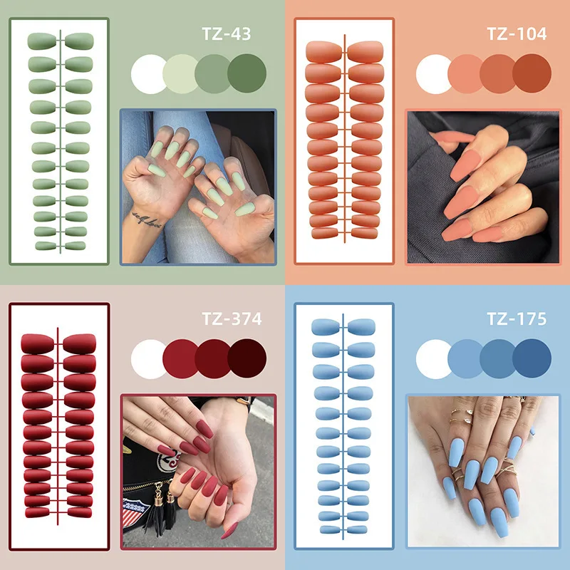 

24pcs Ballet Trapezoid European and American Matte Frosted Fake Nails Wearable Press Full Coverage Fashion Party Nail Art Tools