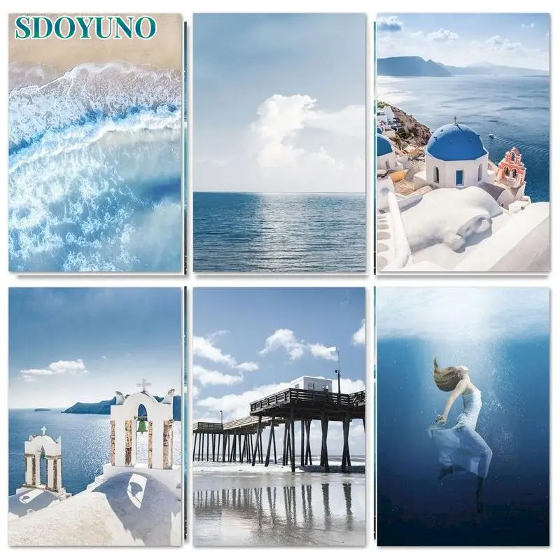 

SDOYUNO Paint By Number Seascape Drawing On Canvas Calligraphy Painting DIY Pictures By Numbers For adult Child Kits Home Decor