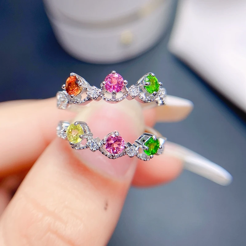 

Natural tourmaline ring women's exclusive 925 sterling silver simple and exquisite