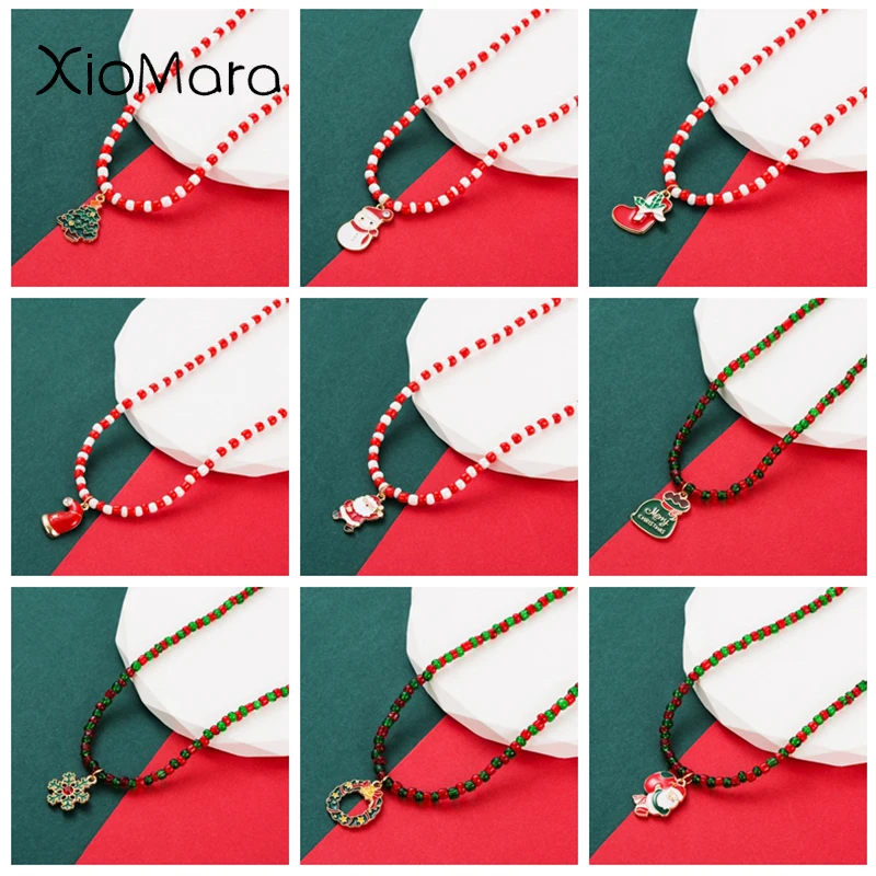 

Christmas Collection Necklace Santa Wishing Tree Snowman Pendant Necklace Jewelry Fashion Party Accessories Gifts for Friends