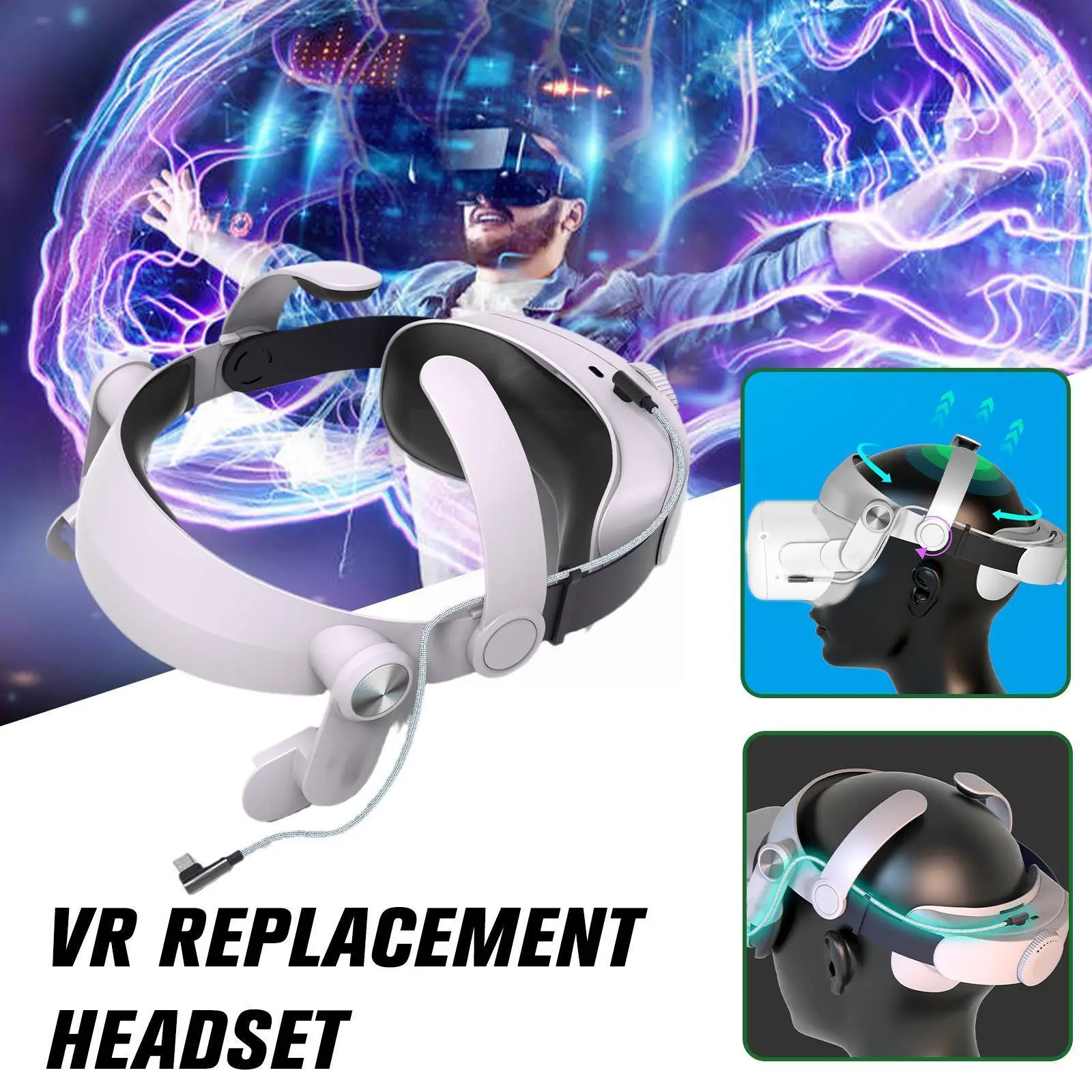 

Adjustable Head Strap Battery Pack For Oculus Quest 2 Strap Elite Enhanced Support And Comfort VR Charger Accessories Z5W0
