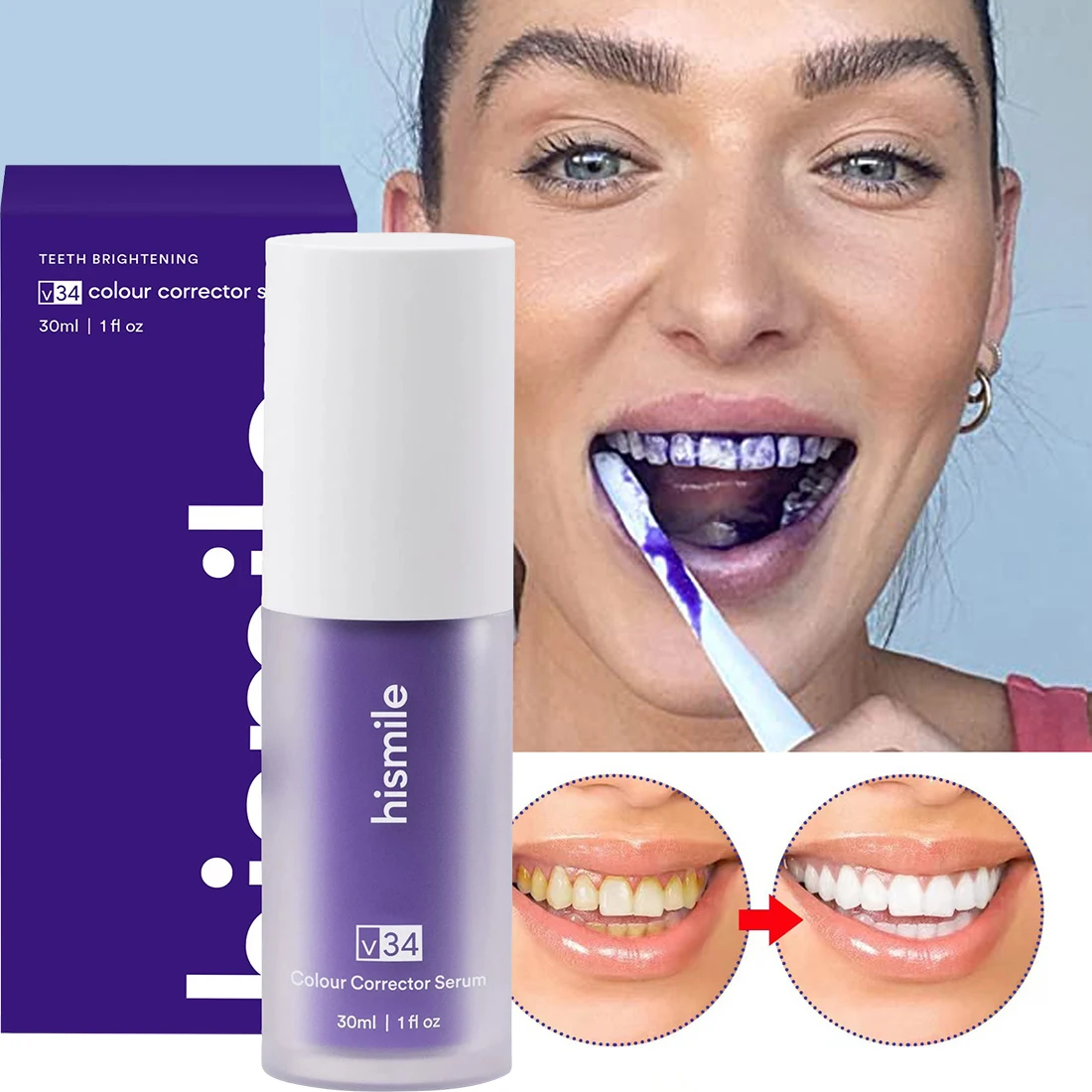 

V34 Mousse Toothpaste Teeth Cleaning Purple Whitening Toothpaste Yellow Teeth Removing Tooth Stains Oral Cleaning Hygiene 30ml