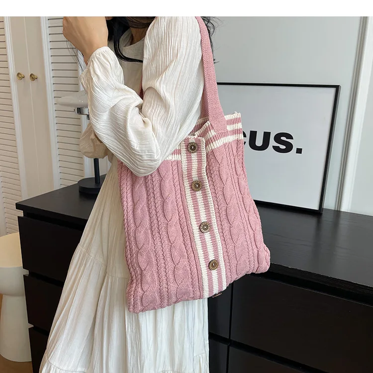 

Autumn And Winter Woven Women Shopping Bag Designer Knitting Handbags Large Capacity Tote Summer Beach Bag Shopper Sac