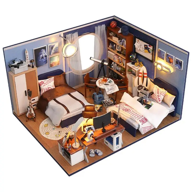 

Miniature House Kit Wood Dollhouse Kit DIY Wooden Dollhouse Handmade Miniature Kit With Furniture Reusable Mini Doll House Toys