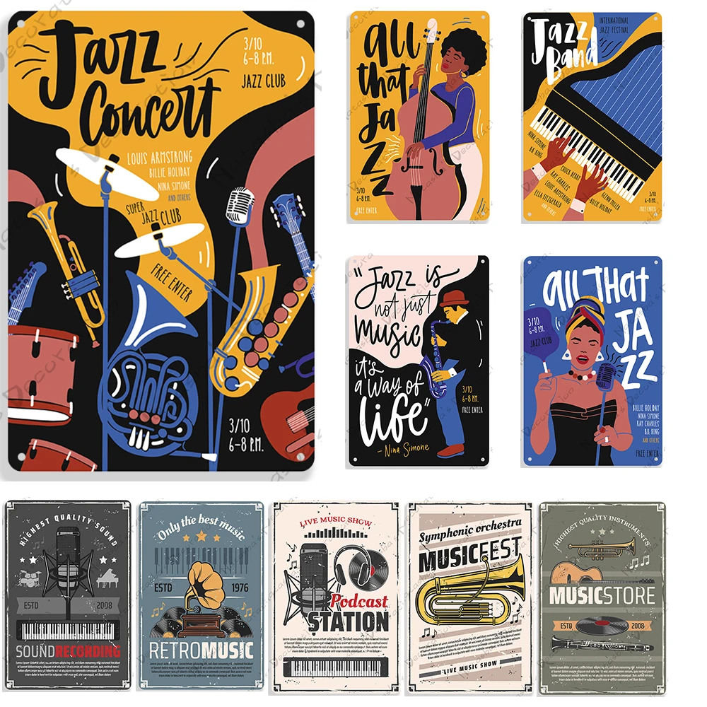 

Музыкальный настенный знак Rock JAZZ металлический знак винтажный постер клубный Паб Бар домашний декоративный знак музыкальный инструмент ме...