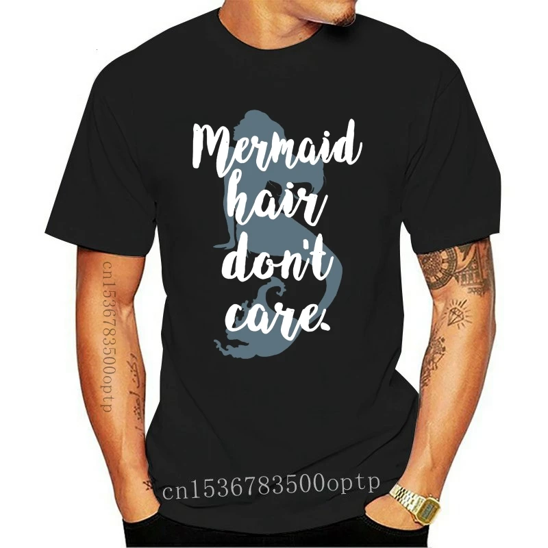 

Camiseta negra para mujer con pelo de sirena DONT CARE, playera divertida con vida marina en el océano para mujer