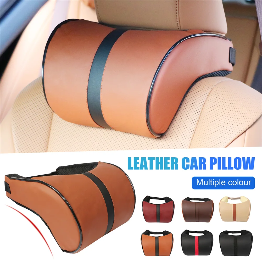 

Car Seat Neck Pillow Car Leather Memory Foam Massage Pillow Seat Head Neck Head Rest Cushions Travel Interior Car Accessories