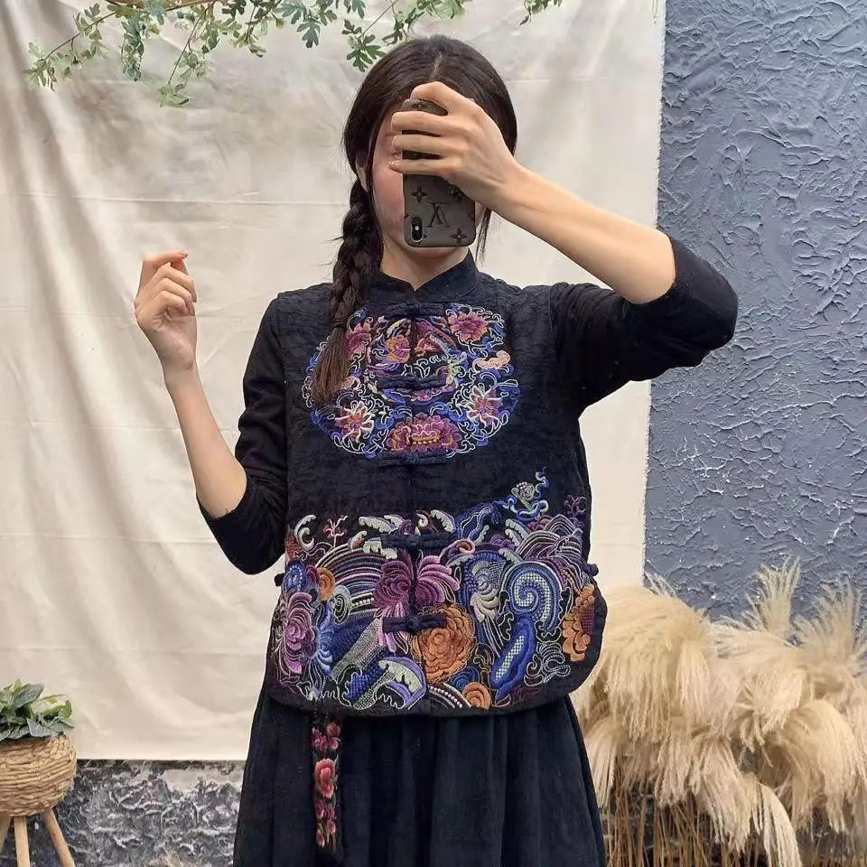 2022 элегантный китайский традиционный Женский жилет qipao из хлопка и льна с