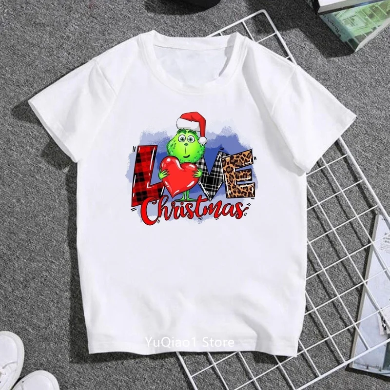 Cute Grinch Love Christmas T Shirt Children Funny Cartoon Print Tshirts Baby Kids Boy Girl Clothes Teen's Xmas Gift Basic Tee