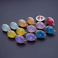 1pair gold plated irregular blue pink jade stone earrings post linkers for women bridal wedding cz geometric dangle earring