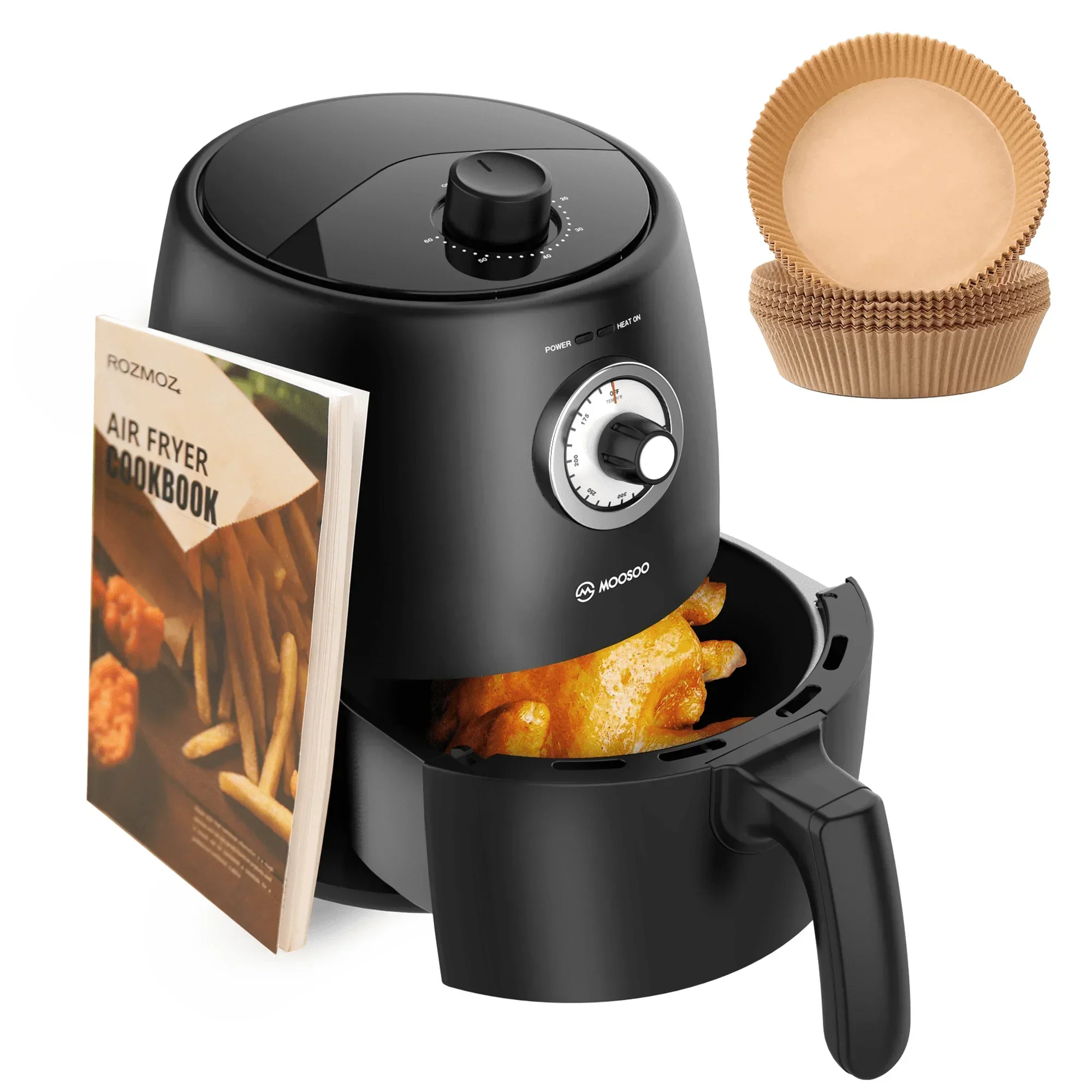 

MOOSOO Air Fryer 2Qt, Compact Small Air Fryer Oven with Air Fryer Liners and Knob Control