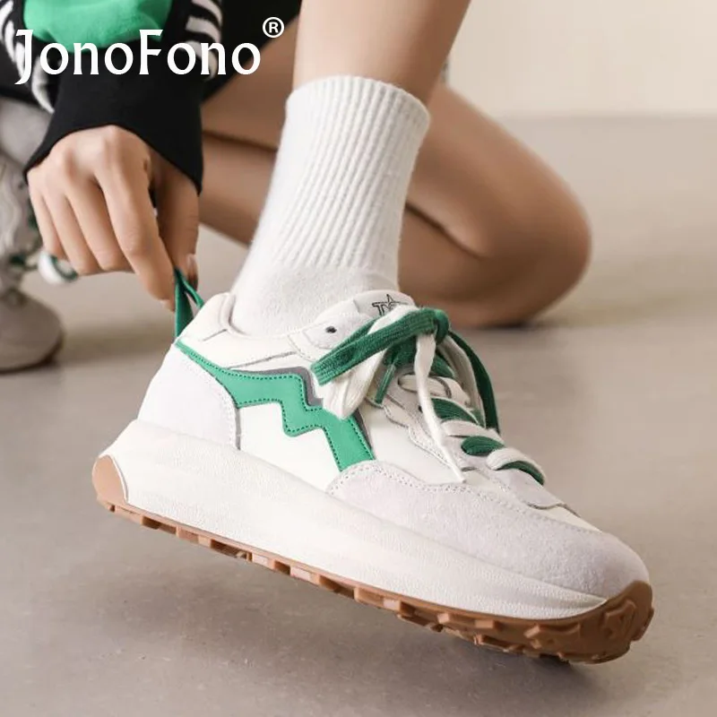 

JonoFono Real Leather Shoes Women 2022 Platform Sneakers Fashion Ins Woman Outdoor Casual Spring Ladies Footwear Size 35-39