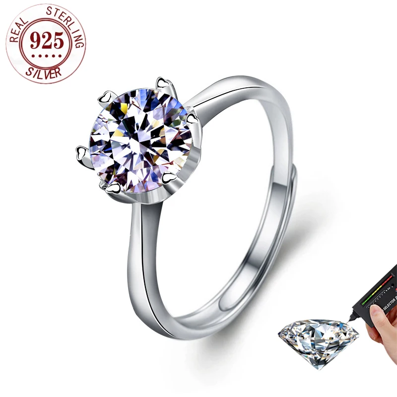 

2022 luxury Real D Color Moissanite Diamond 925 Sterling Silver rings for Women adjustable ring Wedding Fine Jewelry