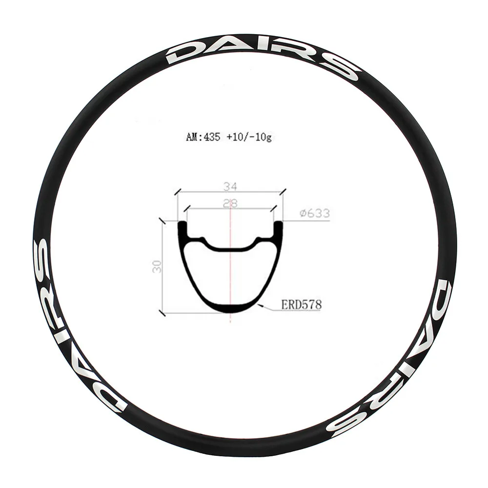 29er Carbon mtb disc bike rim ENDURO 34x30mm tubeless mtb rim 435g carbon MTB rims Mountain bicycle one rim ERD 578mm