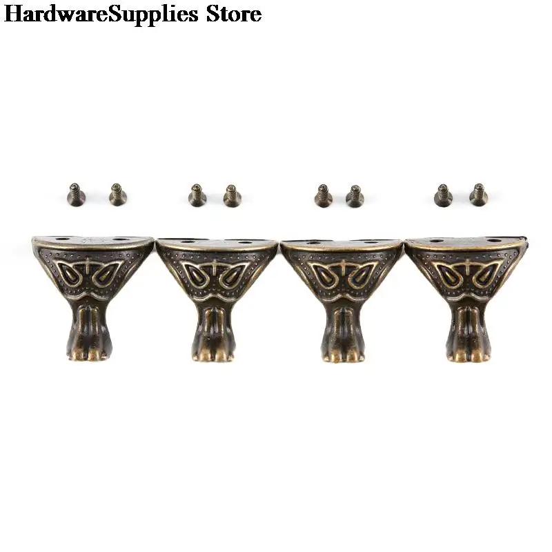 

4 шт. античный латунный сундук для ювелирных изделий, деревянная коробка для шкафа, Декоративные ножки, угловые ножки для мебели, защитная фу...