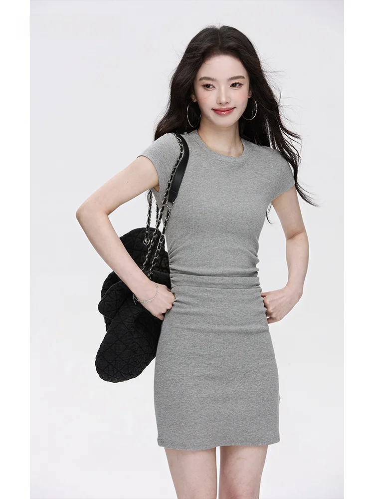 Серые платья Illella с круглым вырезом женское простое и элегантное облегающее