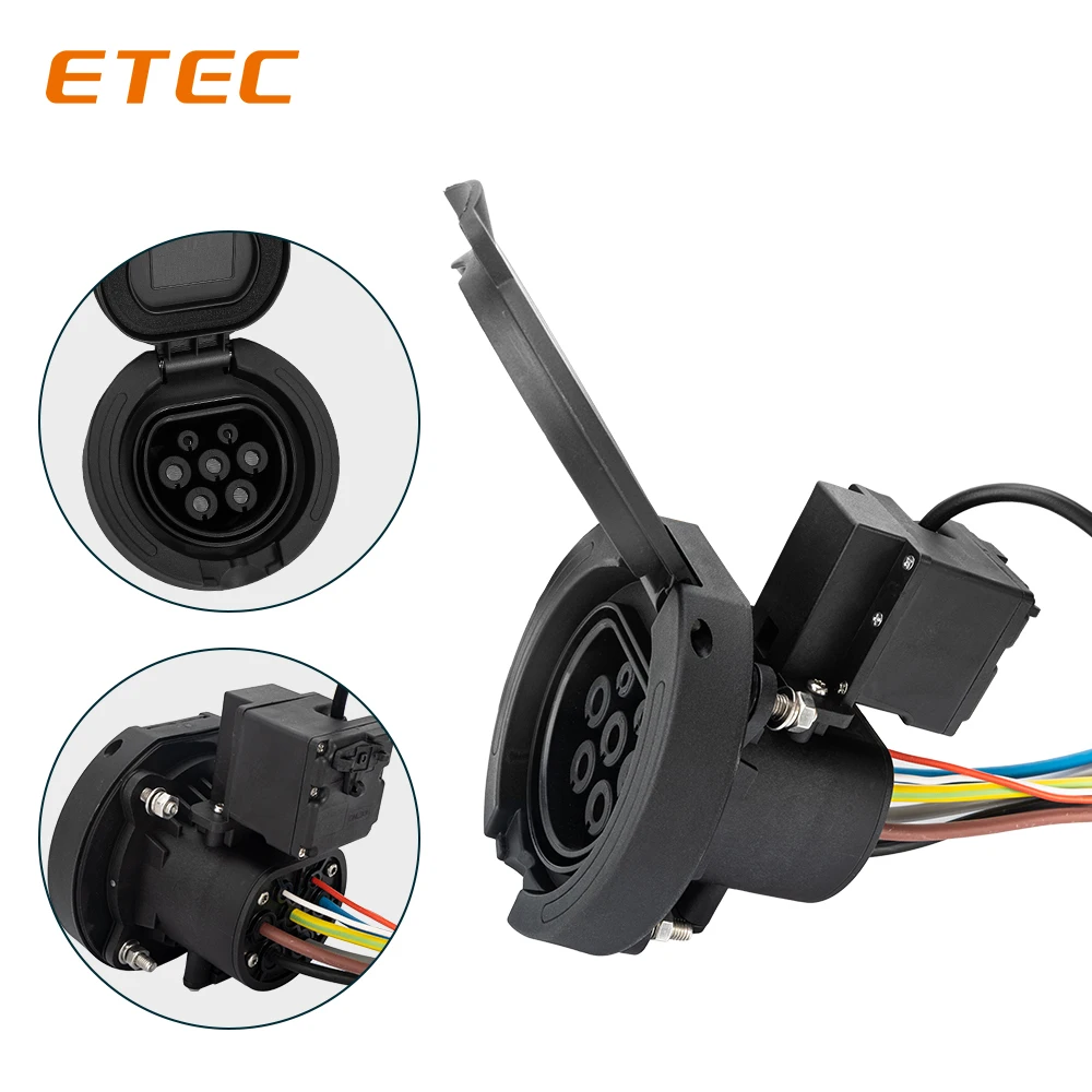 

Разъем для зарядки ETEC Ev Разъем для зарядки типа 2, секции европейского стандарта Iec 62196-2 32a, три фазы (с замком двигателя)