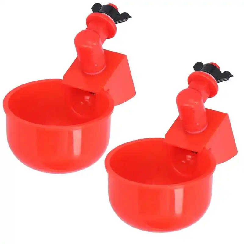 

2pcs Chicken Quail Hanging Water Cups Red Nipple Drinking Bowl Birds Water Bowl Drinker Cups for Backyard Automatic Poultry