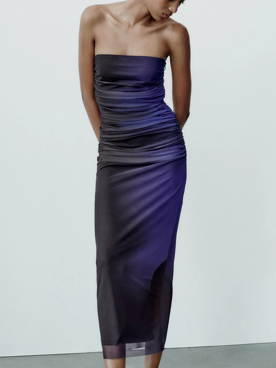 

Женское Тюлевое платье без бретелек, с принтом и открытой спиной