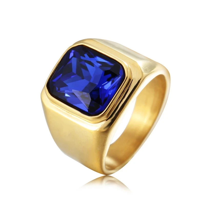 Кольцо обручальное из нержавеющей стали с фианитом золотистого цвета |