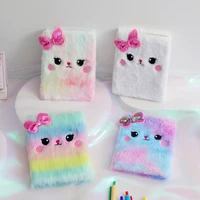 kawaii plush notebook for girls mini pendant keychain cute furry notebook daily planner journal book stationery supplies